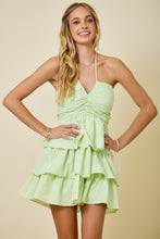 Load image into Gallery viewer, NEWEST ARRIVAL Light Green Ruched Halter Mini Tiered Dress
