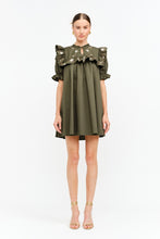 Load image into Gallery viewer, NEWEST ARRIVAL Olive Green Poplin Embroidered Babydoll Dress
