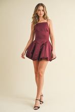 Load image into Gallery viewer, NEWEST ARRIVAL Burgundy Satin Bubble Hem Mini Dress
