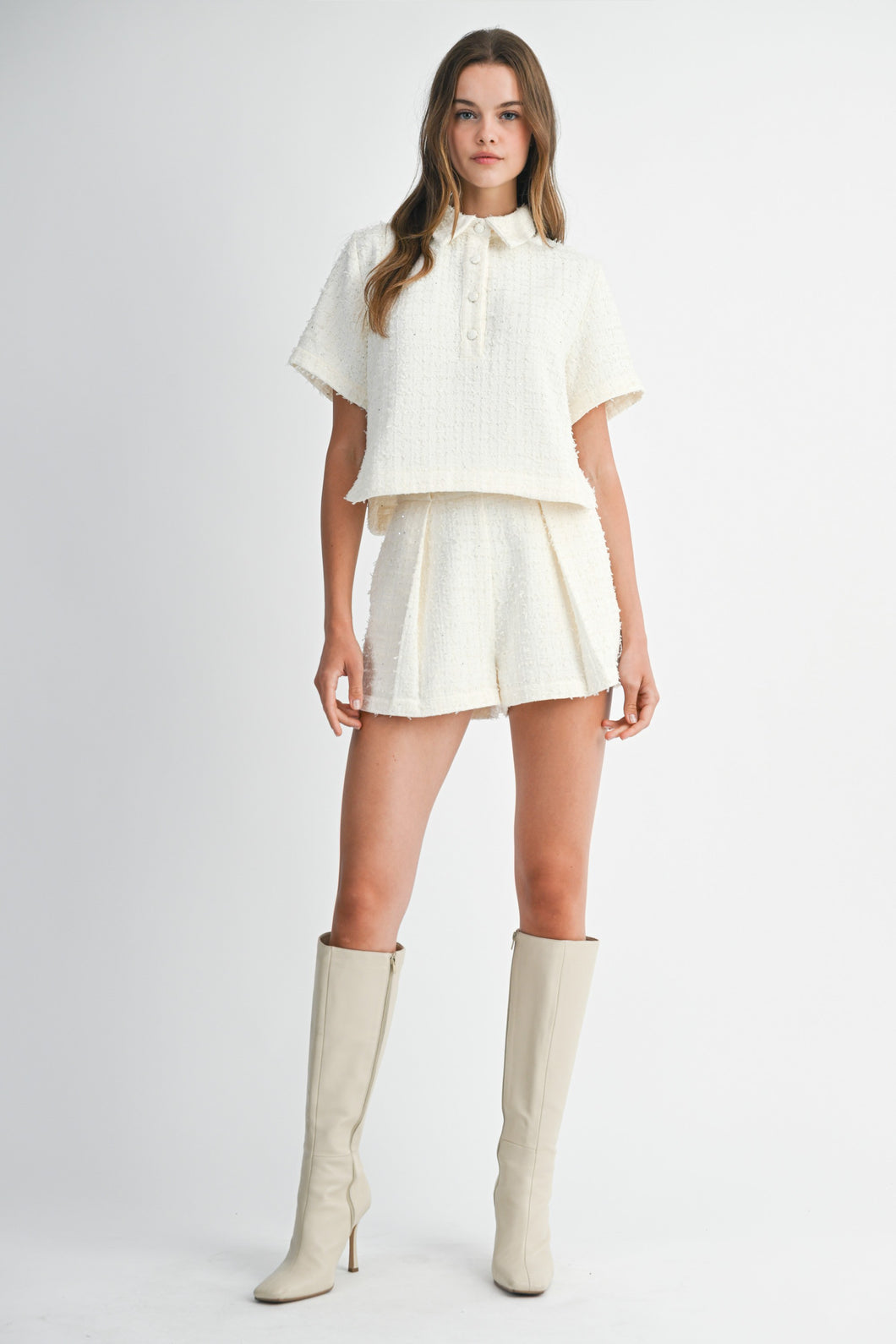 NEWEST ARRIVAL White Tweed Shorts Set