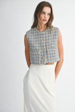 Load image into Gallery viewer, NEWEST ARRIVAL Blue Tweed Check Crop Vest
