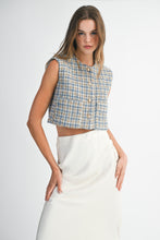 Load image into Gallery viewer, NEWEST ARRIVAL Blue Tweed Check Crop Vest
