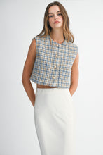 Load image into Gallery viewer, NEWEST ARRIVAL Blue Tweed Check Crop Vest
