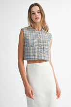 Load image into Gallery viewer, NEWEST ARRIVAL Blue Tweed Check Crop Vest
