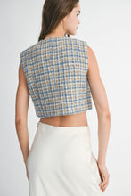 Load image into Gallery viewer, NEWEST ARRIVAL Blue Tweed Check Crop Vest

