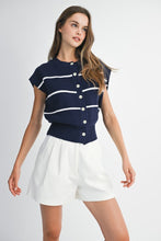 Load image into Gallery viewer, NEWEST ARRIVAL Navy/White Striped Button Down Sweater Vest

