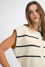 Load image into Gallery viewer, NEWEST ARRIVAL Cream/Black Striped Button Down Sweater Vest
