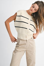 Load image into Gallery viewer, NEWEST ARRIVAL Cream/Black Striped Button Down Sweater Vest
