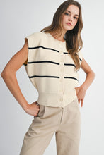 Load image into Gallery viewer, NEWEST ARRIVAL Cream/Black Striped Button Down Sweater Vest
