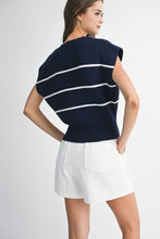 Load image into Gallery viewer, NEWEST ARRIVAL Navy/White Striped Button Down Sweater Vest
