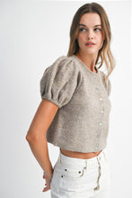 Load image into Gallery viewer, NEWEST ARRIVAL Mocha Brown Puff Knit Sweater Cardigan Top
