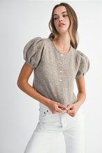 Load image into Gallery viewer, NEWEST ARRIVAL Mocha Brown Puff Knit Sweater Cardigan Top
