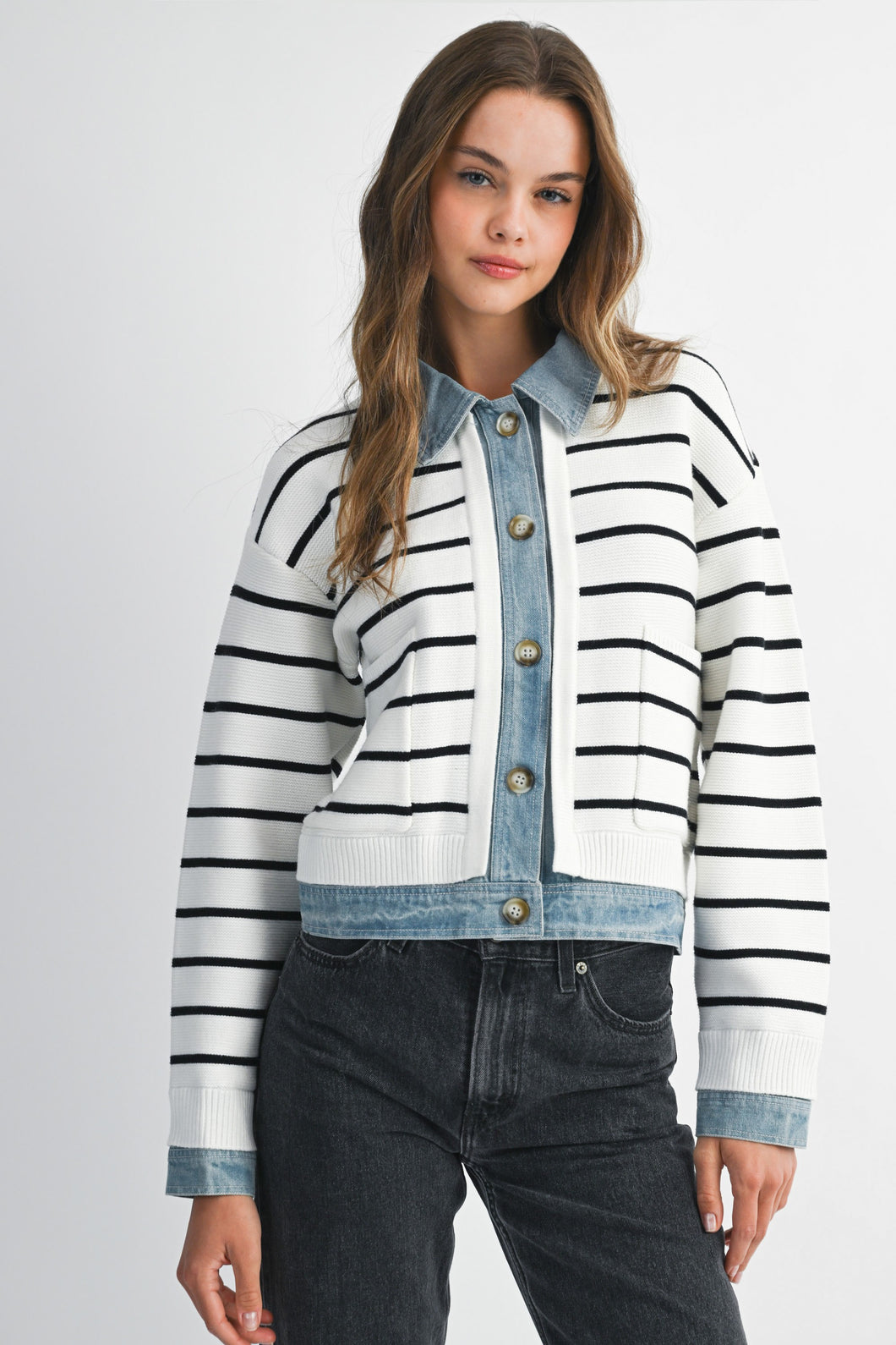 NEWEST ARRIVAL *RESTOCKED* Black Striped Denim Cardigan