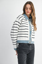 Load image into Gallery viewer, NEWEST ARRIVAL *RESTOCKED* Black Striped Denim Cardigan
