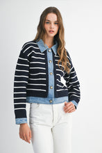 Load image into Gallery viewer, NEWEST ARRIVAL *PREORDER 10/15* Navy Striped Denim Cardigan
