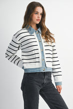 Load image into Gallery viewer, NEWEST ARRIVAL *RESTOCKED* Black Striped Denim Cardigan
