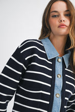 Load image into Gallery viewer, NEWEST ARRIVAL *PREORDER 10/15* Navy Striped Denim Cardigan
