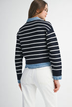 Load image into Gallery viewer, NEWEST ARRIVAL *PREORDER 10/15* Navy Striped Denim Cardigan
