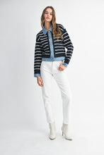 Load image into Gallery viewer, NEWEST ARRIVAL *PREORDER 10/15* Navy Striped Denim Cardigan
