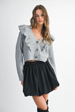 Load image into Gallery viewer, NEWEST ARRIVAL Gray Ruffle Cropped Cardigan Sweater
