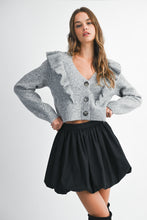 Load image into Gallery viewer, NEWEST ARRIVAL Gray Ruffle Cropped Cardigan Sweater
