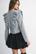 Load image into Gallery viewer, NEWEST ARRIVAL Gray Ruffle Cropped Cardigan Sweater
