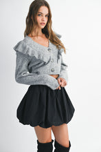Load image into Gallery viewer, NEWEST ARRIVAL Gray Ruffle Cropped Cardigan Sweater
