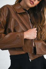 Load image into Gallery viewer, NEWEST ARRIVAL Chocolate Brown Pleather Cropped Jacket
