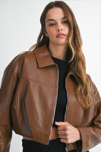 Load image into Gallery viewer, NEWEST ARRIVAL Chocolate Brown Pleather Cropped Jacket
