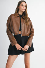 Load image into Gallery viewer, NEWEST ARRIVAL Chocolate Brown Pleather Cropped Jacket
