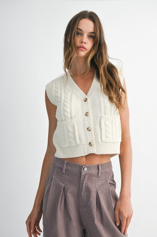 NEWEST ARRIVAL Ivory Knit Button Front Sleeveless Vest