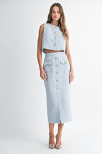 Load image into Gallery viewer, NEWEST ARRIVAL Blue Tweed Midi Skirt Set
