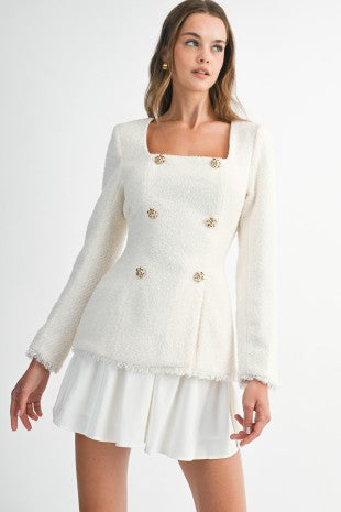 NEWEST ARRIVAL Off White Metallic Tweed and Satin Skirt Set