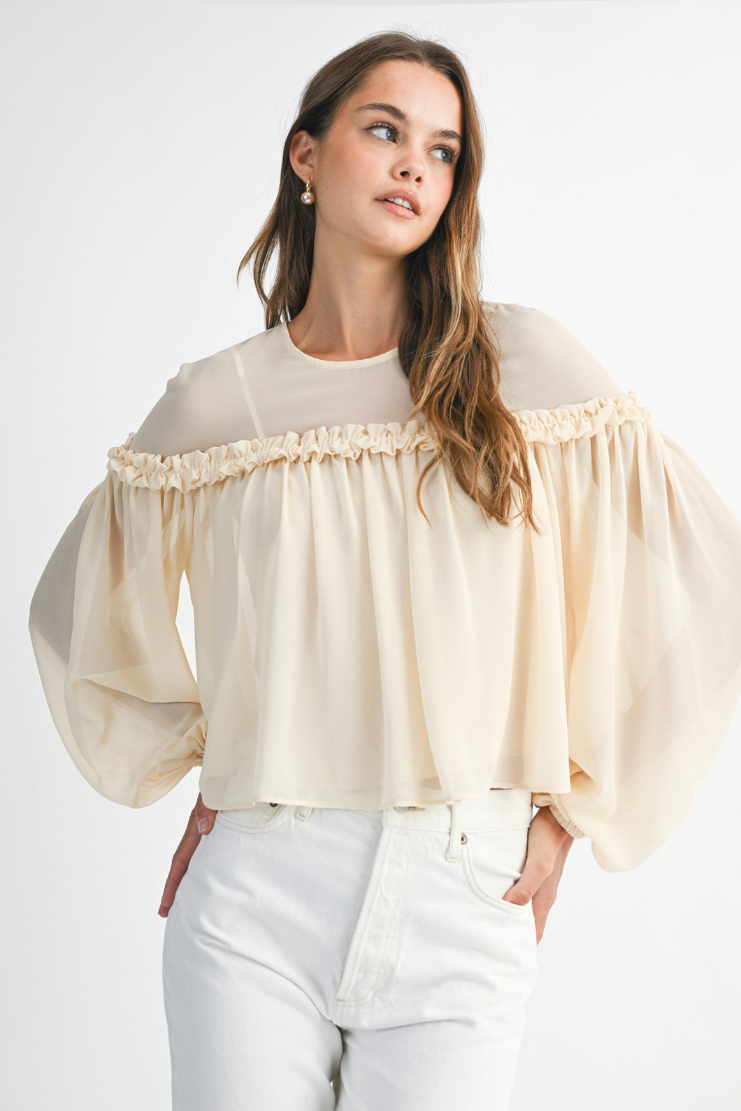 NEWEST ARRIVAL Ivory Sheer Flowy Blouse