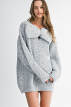 Load image into Gallery viewer, NEWEST ARRIVAL ONLINE ONLY Gray Bow Knit Sweater Dress
