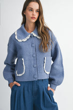 Load image into Gallery viewer, NEWEST ARRIVAL Blue Denim Quilted Peter Pan Collar Cardigan
