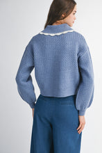 Load image into Gallery viewer, NEWEST ARRIVAL Blue Denim Quilted Peter Pan Collar Cardigan
