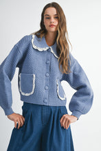 Load image into Gallery viewer, NEWEST ARRIVAL Blue Denim Quilted Peter Pan Collar Cardigan

