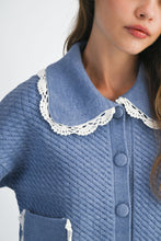 Load image into Gallery viewer, NEWEST ARRIVAL Blue Denim Quilted Peter Pan Collar Cardigan
