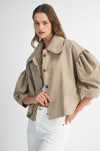 Load image into Gallery viewer, NEWEST ARRIVAL Taupe Extra Puff Sleeve Button Down Jacket
