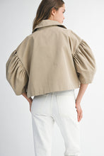 Load image into Gallery viewer, NEWEST ARRIVAL Taupe Extra Puff Sleeve Button Down Jacket
