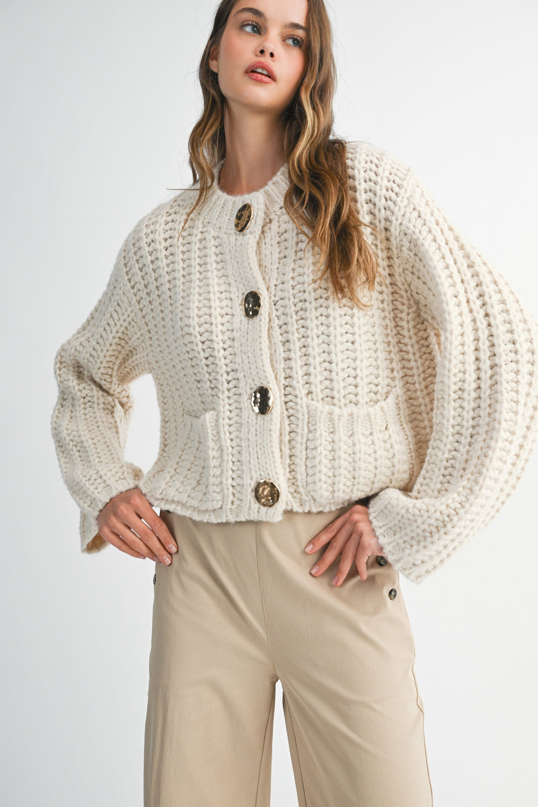 NEWEST ARRIVAL Cream Chunky Long Sleeve Cardigan