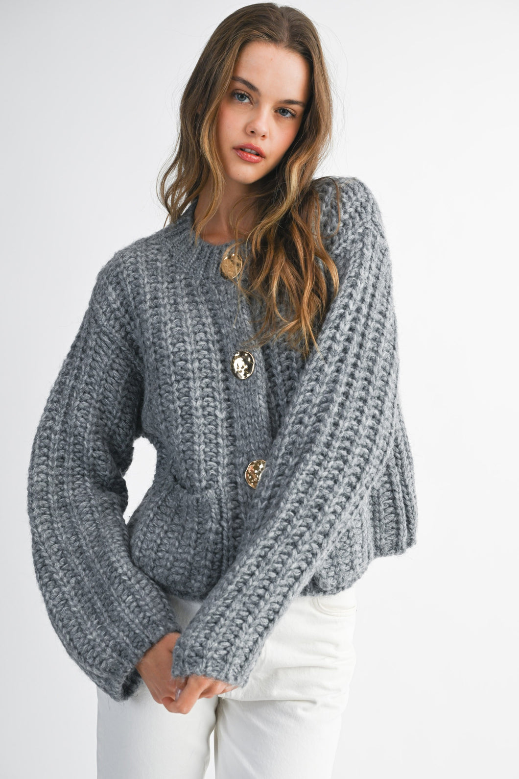 NEWEST ARRIVAL Gray Chunky Long Sleeve Cardigan