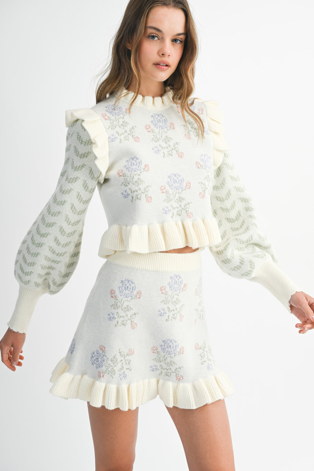 NEWEST ARRIVAL *RESTOCKED* Cream Ruffle Knit Sweater Set