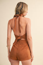 Load image into Gallery viewer, NEWEST ARRIVAL Camel Brown Suede Mini Vest Romper

