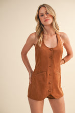 Load image into Gallery viewer, NEWEST ARRIVAL Camel Brown Suede Mini Vest Romper
