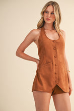 Load image into Gallery viewer, NEWEST ARRIVAL Camel Brown Suede Mini Vest Romper
