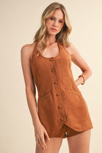 Load image into Gallery viewer, NEWEST ARRIVAL Camel Brown Suede Mini Vest Romper
