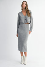 Load image into Gallery viewer, NEWEST ARRIVAL Gray Knit Cardigan Midi Skirt Set
