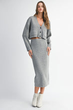 Load image into Gallery viewer, NEWEST ARRIVAL Gray Knit Cardigan Midi Skirt Set
